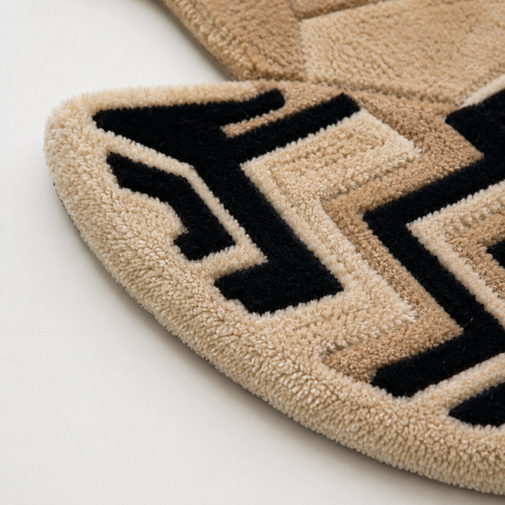 Hand-Tufted Sleeping Geometric Fox Shaped Wool Area Rug
