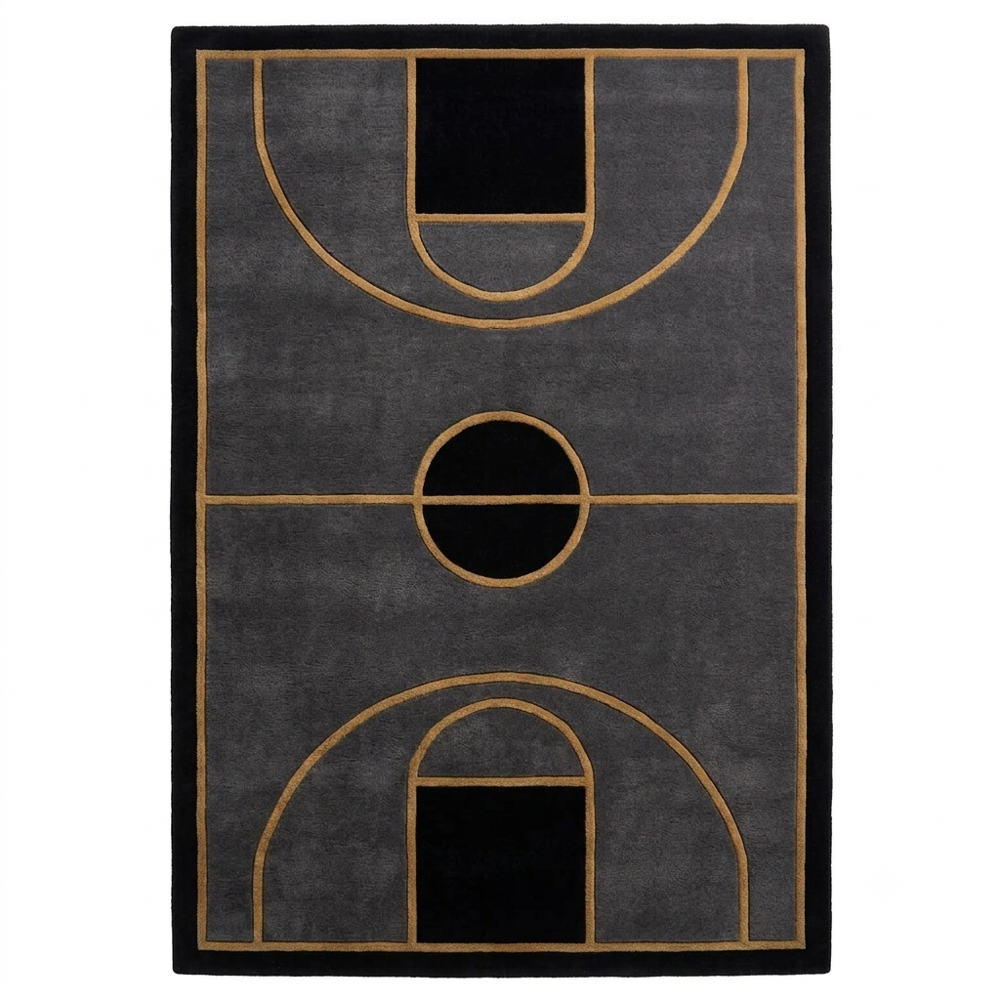 Hand-Tufted Basketball Court Charcoal & Gold Wool Area Rug