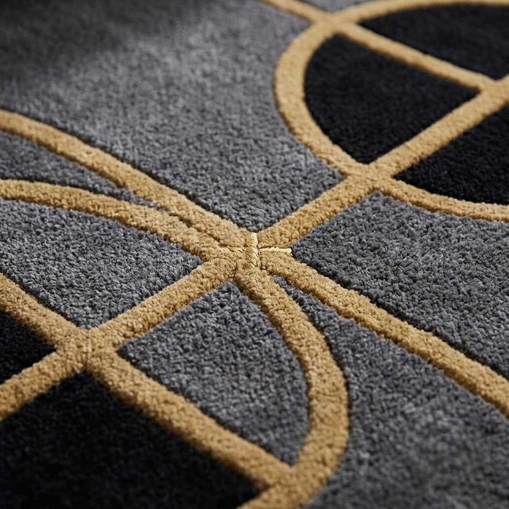 Hand-Tufted Basketball Court Charcoal & Gold Wool Area Rug