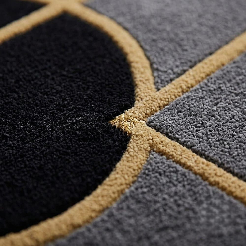 Hand-Tufted Basketball Court Charcoal & Gold Wool Area Rug