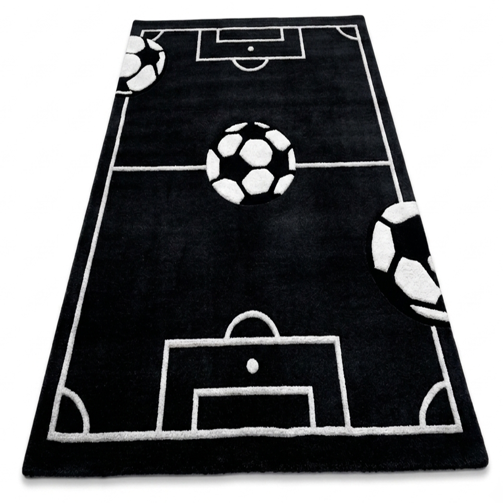 Hand-Tufted Soccer Field Black & White Football Wool Area Rug