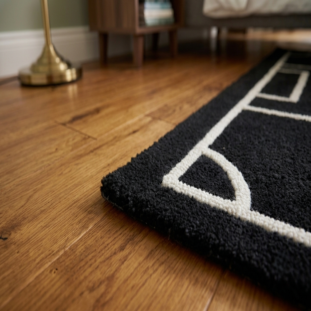 Hand-Tufted Soccer Field Black & White Football Wool Area Rug