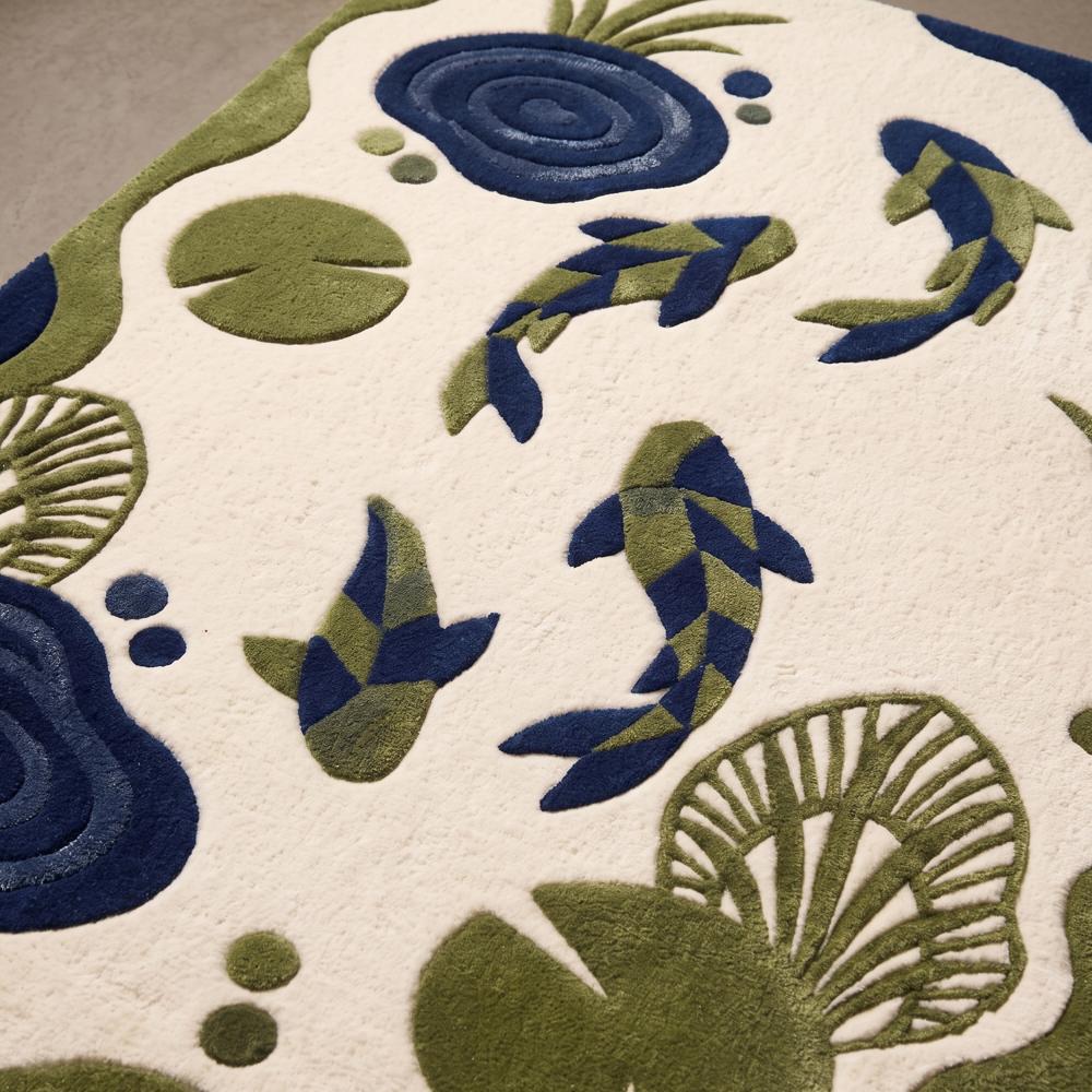 Hand-Tufted Zen Koi Fish Pond & Lily Pad Wool Area Rug