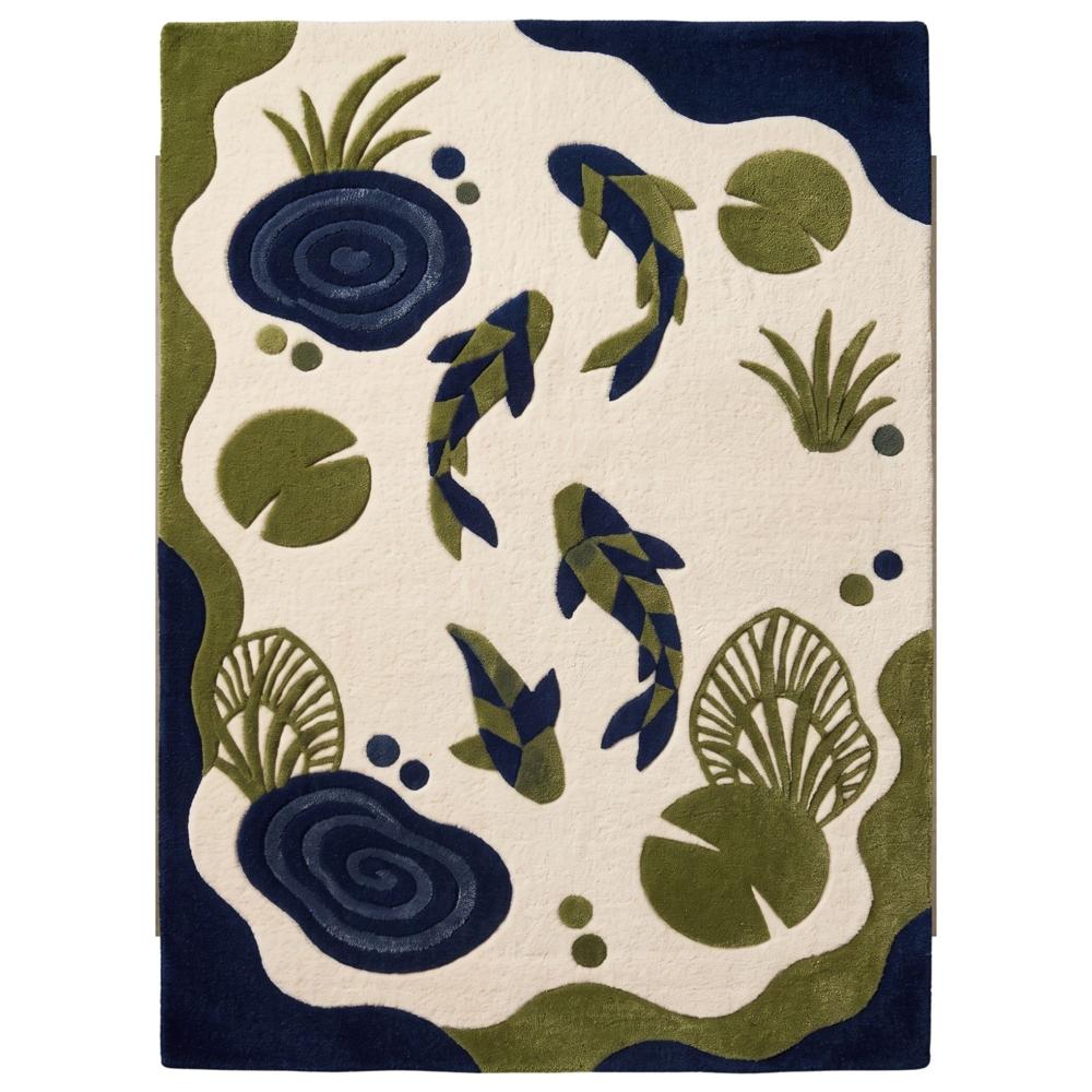 Hand-Tufted Zen Koi Fish Pond & Lily Pad Wool Area Rug