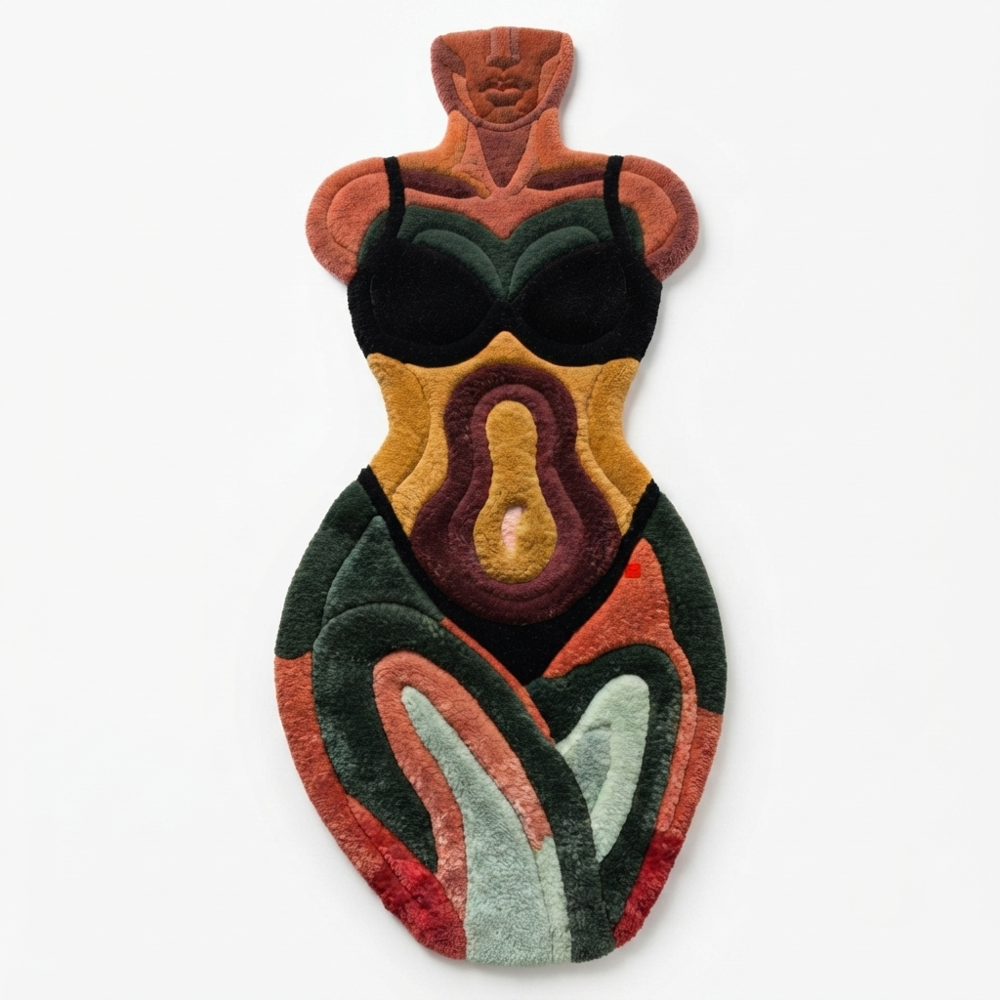 Hand-Tufted Abstract Female Body Form Shaped Wool Area Rug