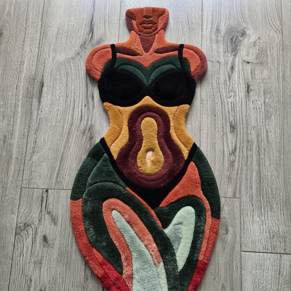 Hand-Tufted Abstract Female Body Form Shaped Wool Area Rug
