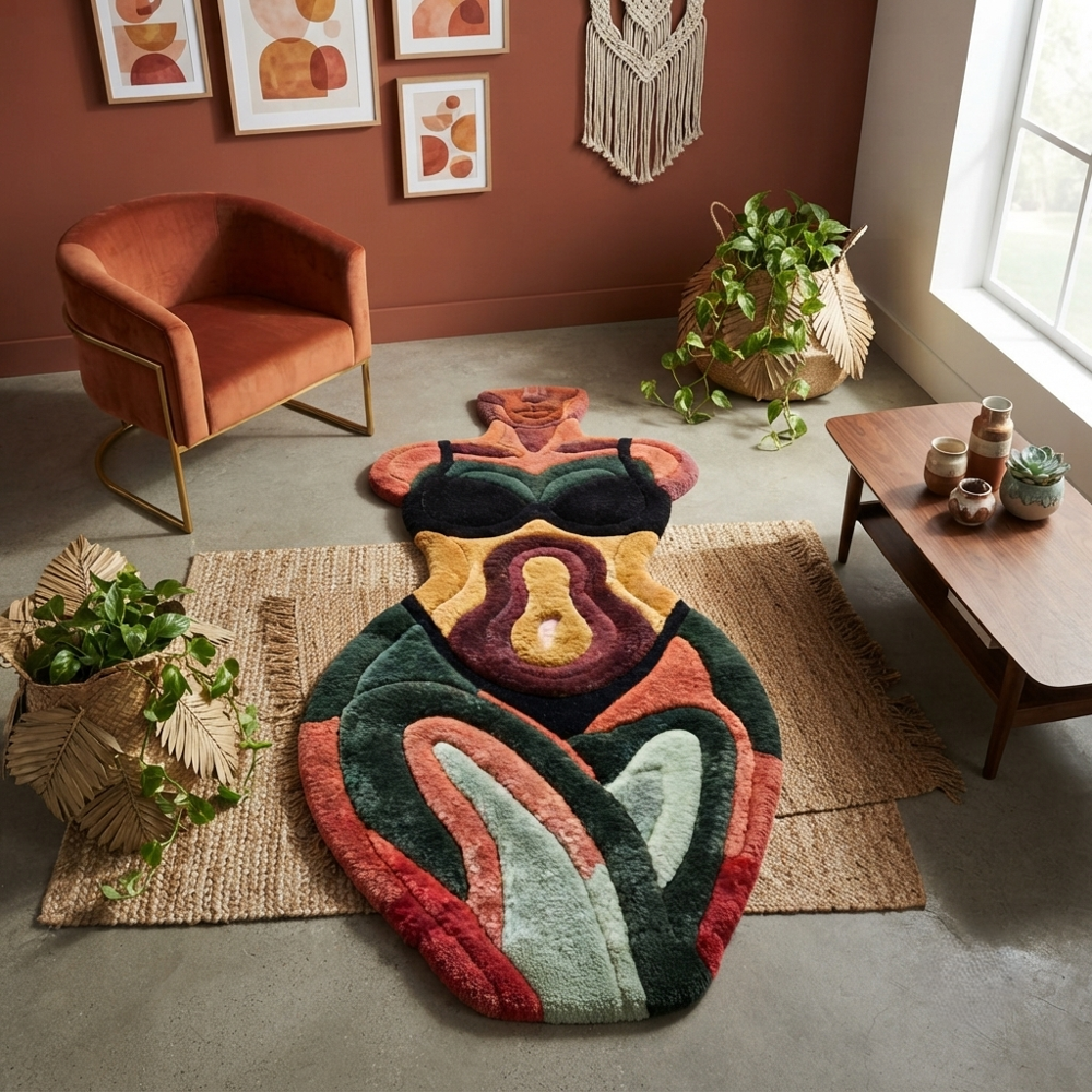Hand-Tufted Abstract Female Body Form Shaped Wool Area Rug