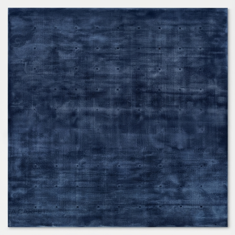 Hand-Tufted Modern Abstract Deep Navy Blue Grid Wool Area Rug