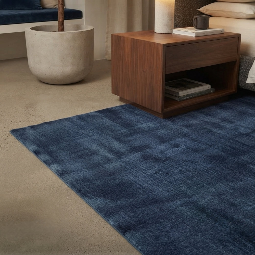 Hand-Tufted Modern Abstract Deep Navy Blue Grid Wool Area Rug