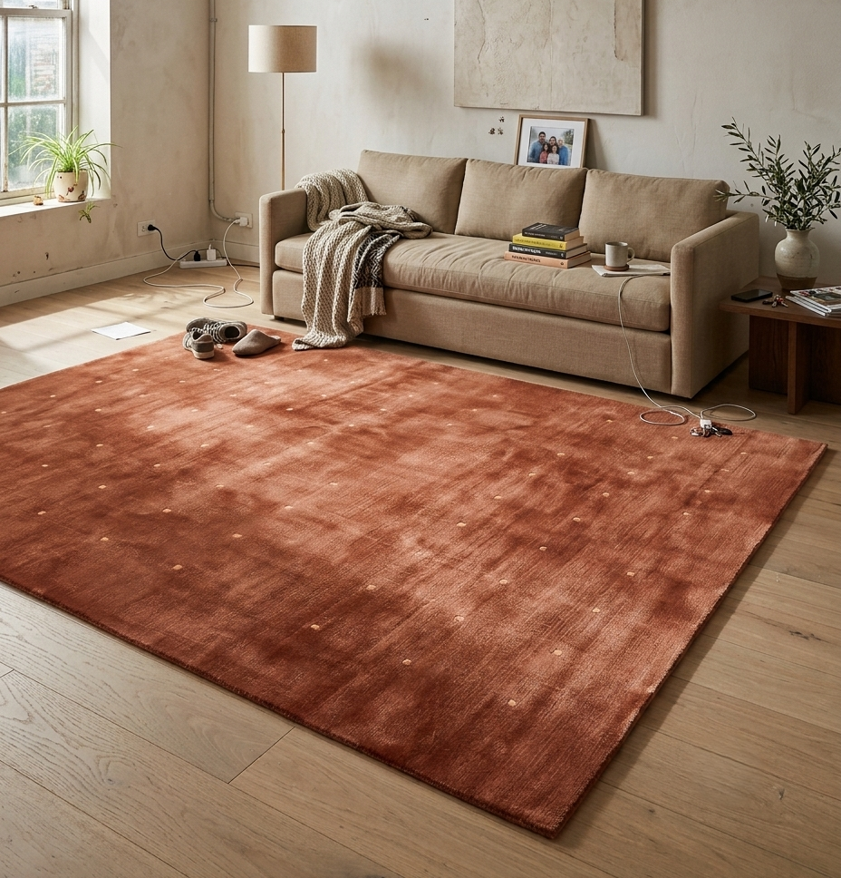 Hand-Tufted Modern Abstract Terracotta Rust Grid Wool Area Rug