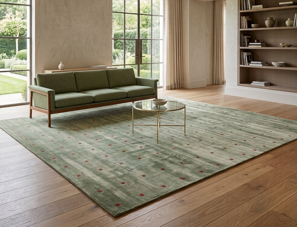 Hand-Tufted Modern Abstract Sage Green Grid Wool Area Rug