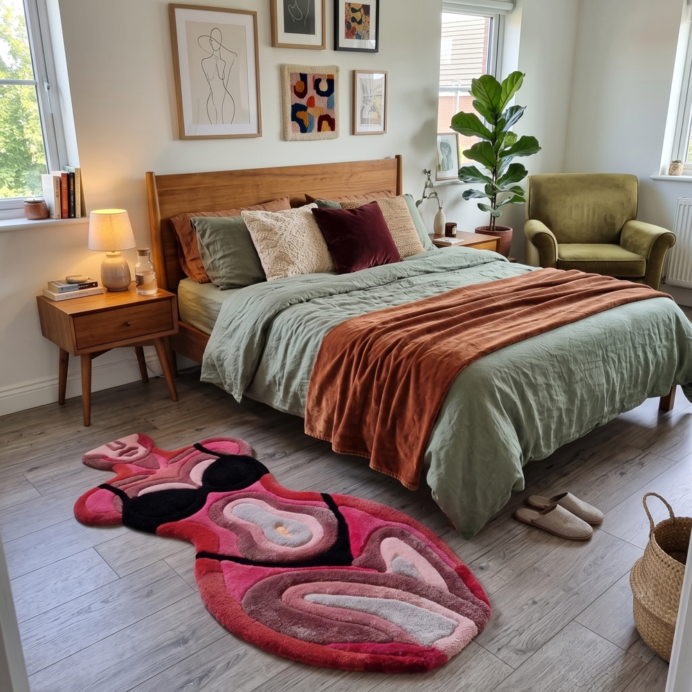 Hand-Tufted Abstract Pink Female Body Form Shaped Wool Area Rug