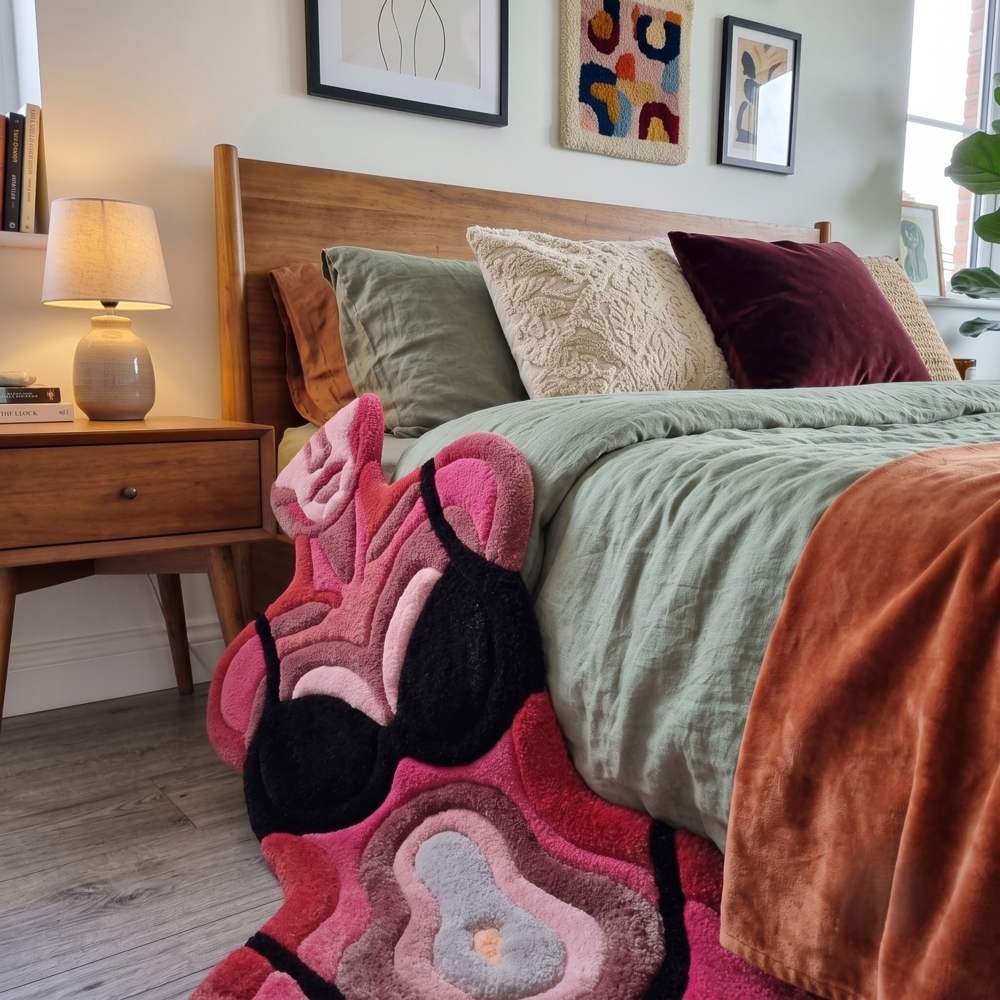 Hand-Tufted Abstract Pink Female Body Form Shaped Wool Area Rug