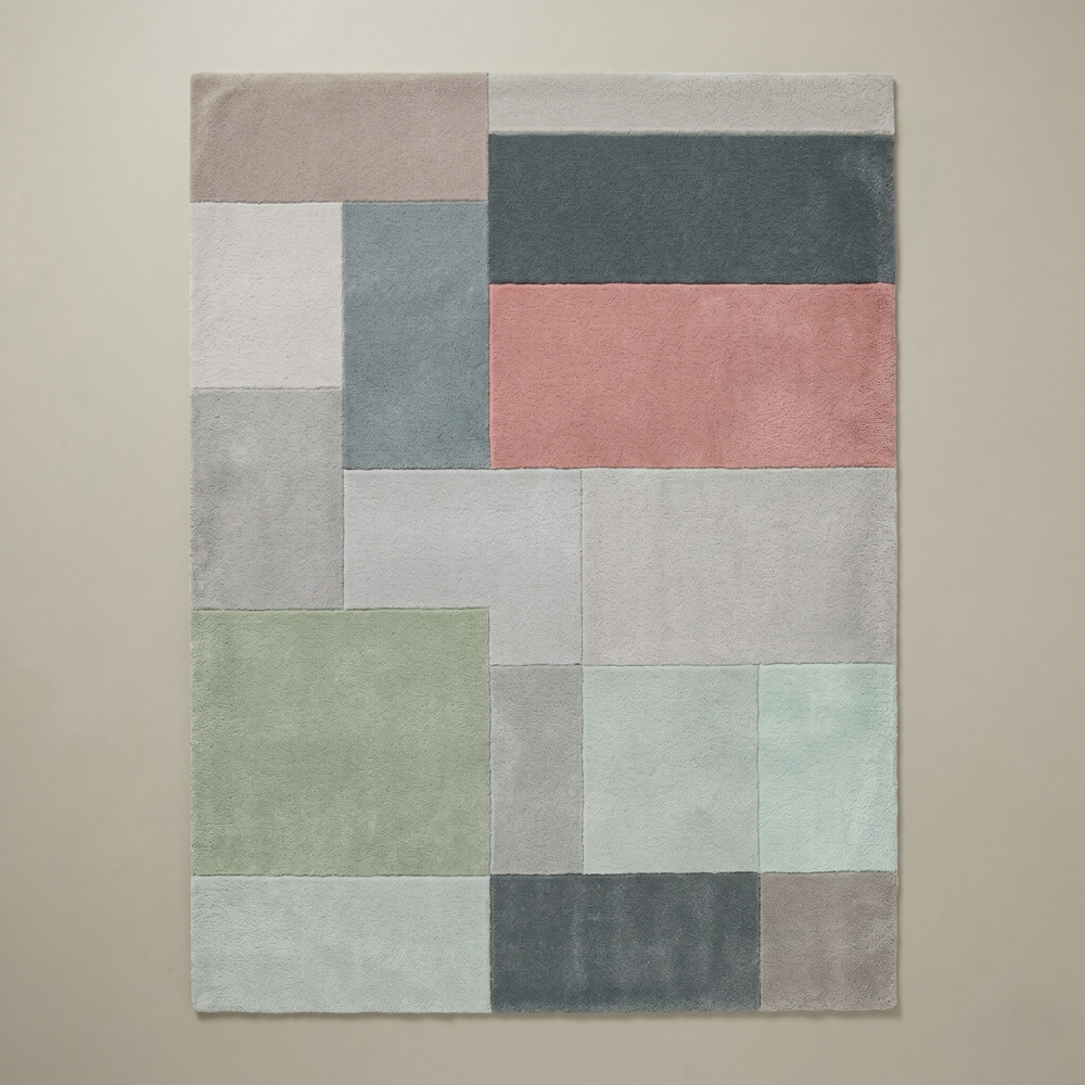 Hand-Tufted Modern Geometric Color Block Pastel Wool Area Rug