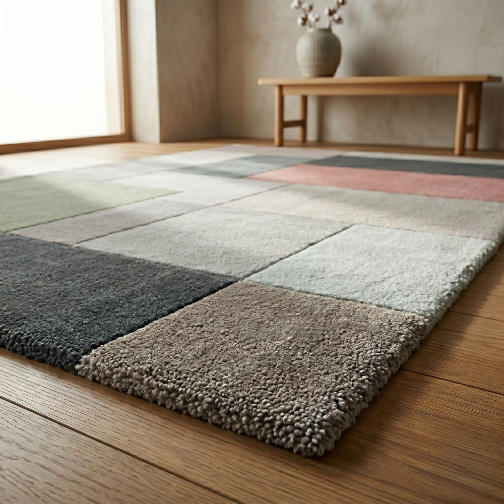 Hand-Tufted Modern Geometric Color Block Pastel Wool Area Rug