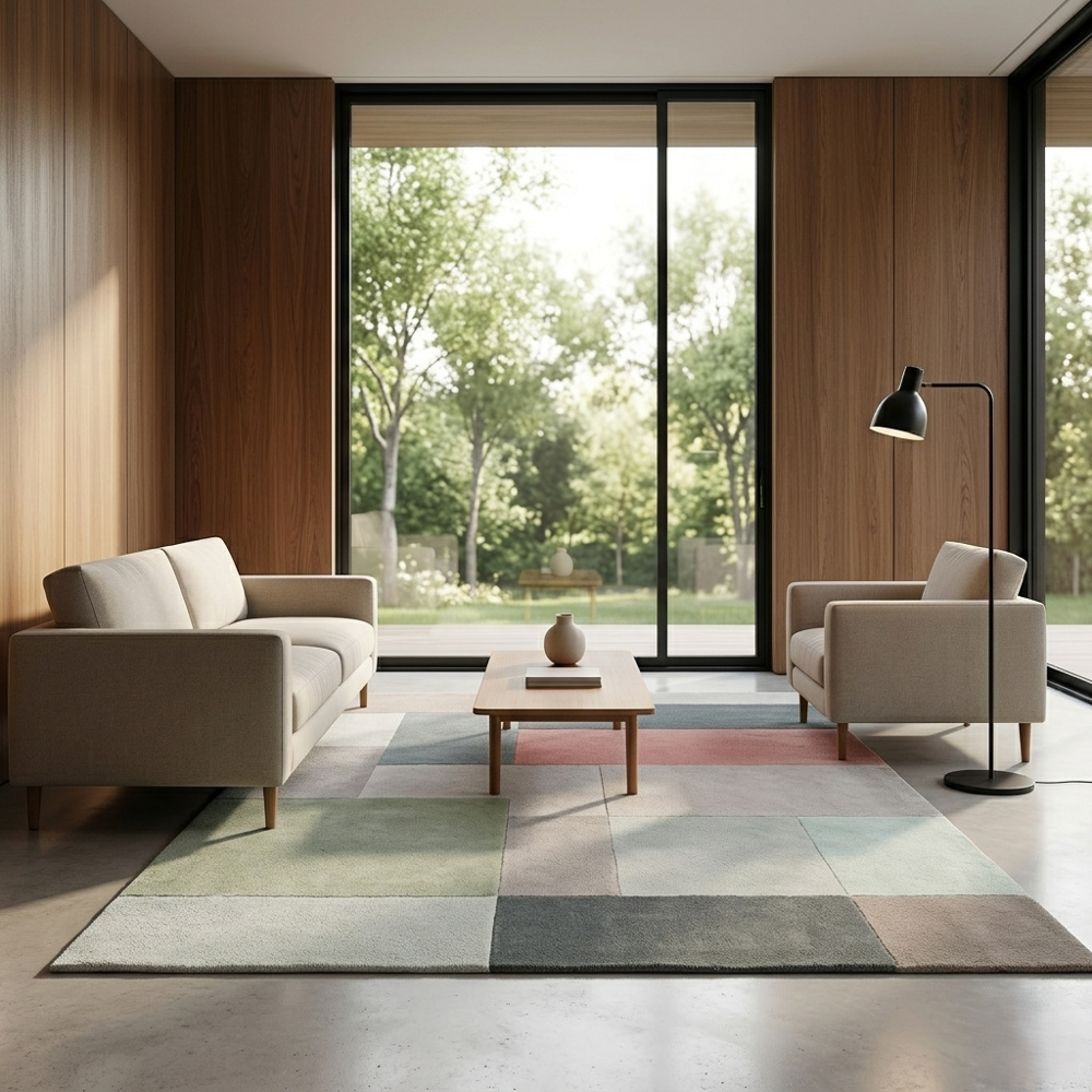 Hand-Tufted Modern Geometric Color Block Pastel Wool Area Rug