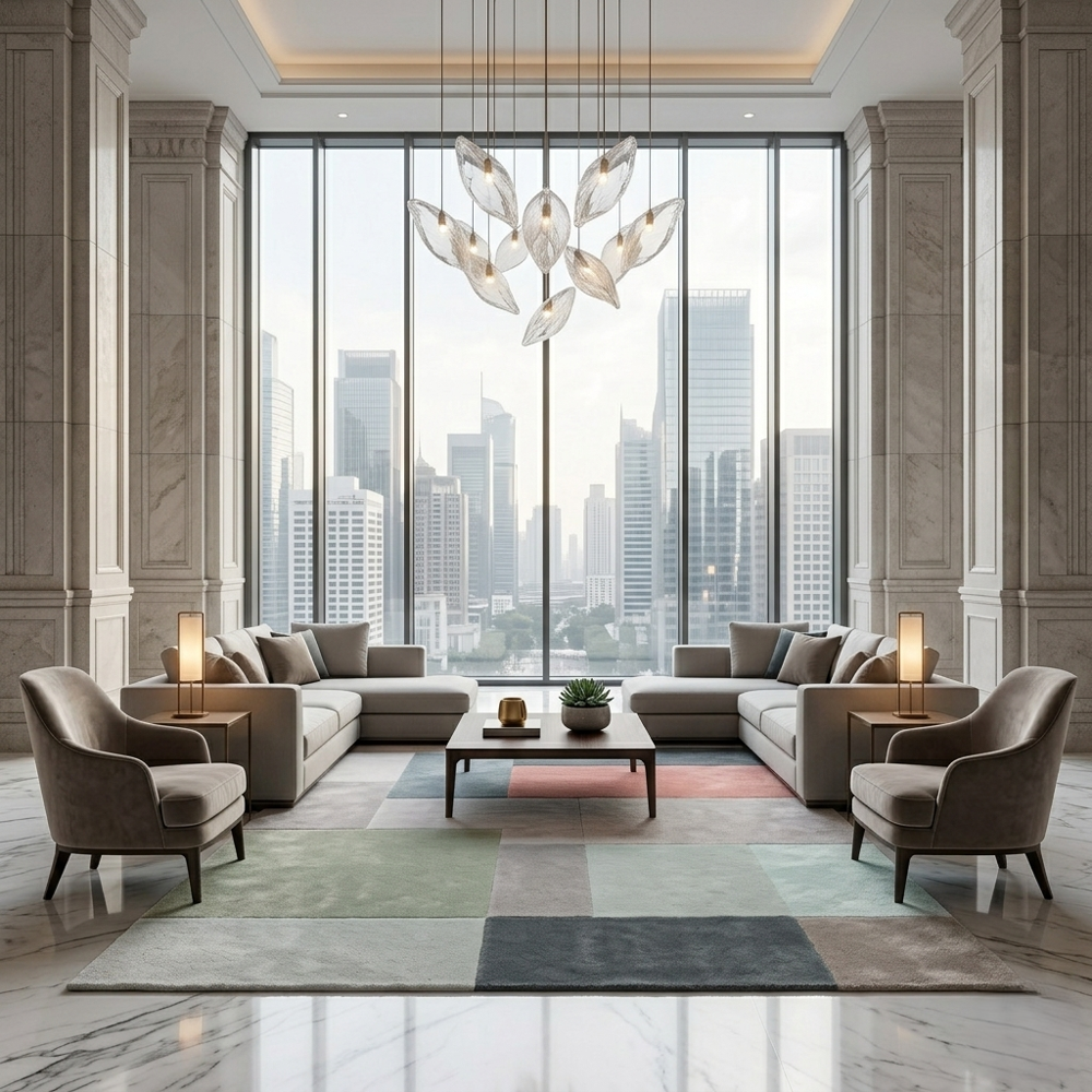 Hand-Tufted Modern Geometric Color Block Pastel Wool Area Rug