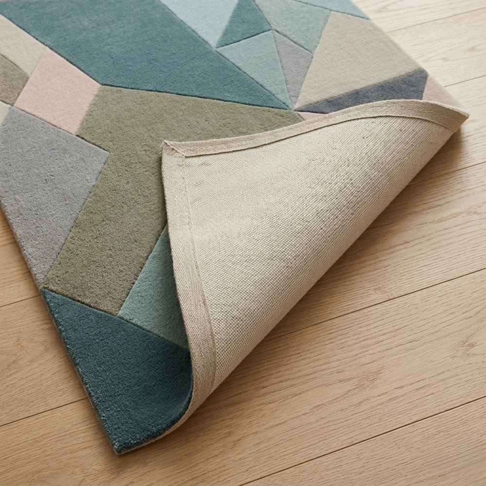 Hand-Tufted Modern Geometric Teal Pink Polygon Wool Area Rug