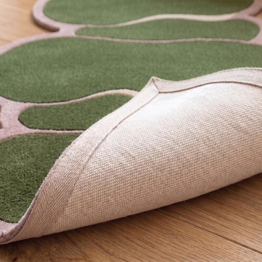 Hand-Tufted Modern Irregular Stacked Pebble Olive Green & Pink Wool Area Rug
