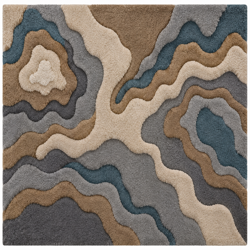 Hand-Tufted Modern Abstract Topographic Blue and Brown Wool Area Rug