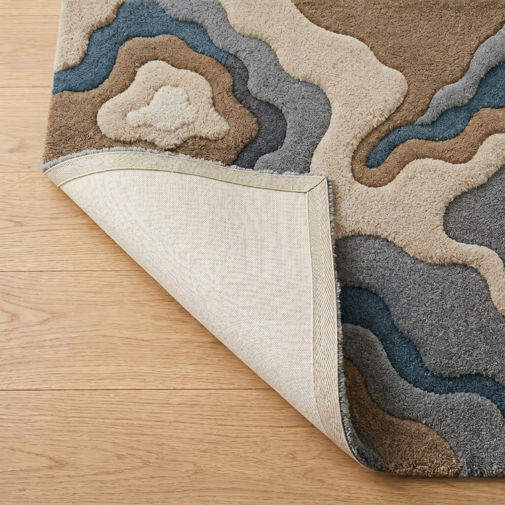 Hand-Tufted Modern Abstract Topographic Blue and Brown Wool Area Rug