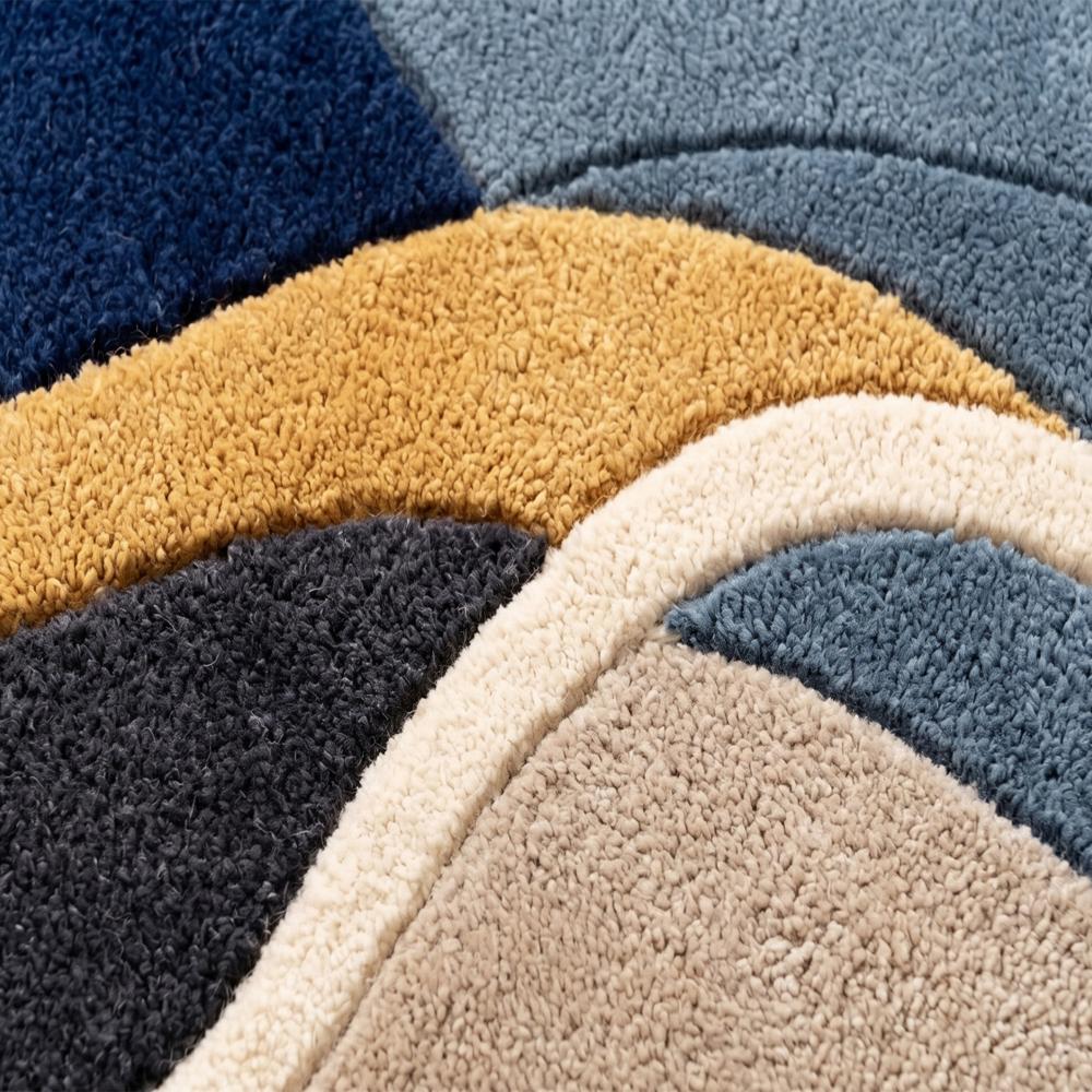 Hand-Tufted Modern Irregular Wavy Blue Beige & Charcoal Wool Area Rug
