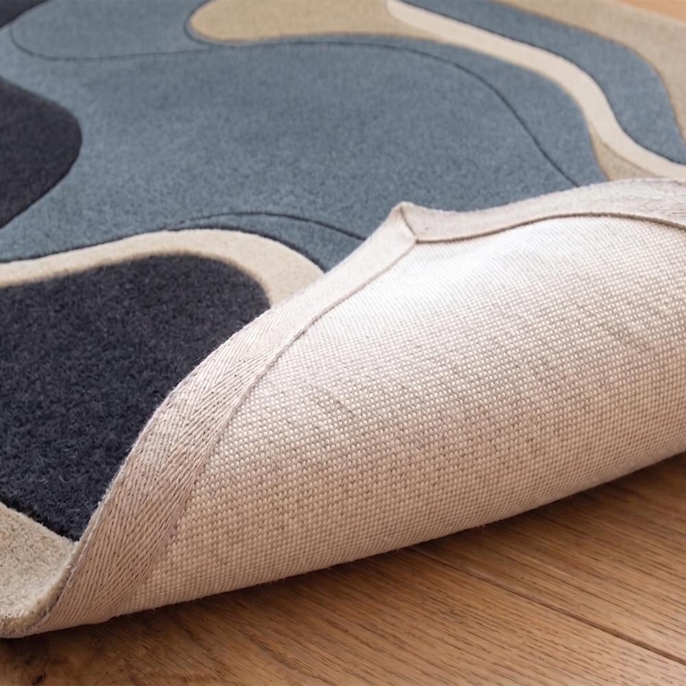 Hand-Tufted Modern Irregular Wavy Blue Beige & Charcoal Wool Area Rug