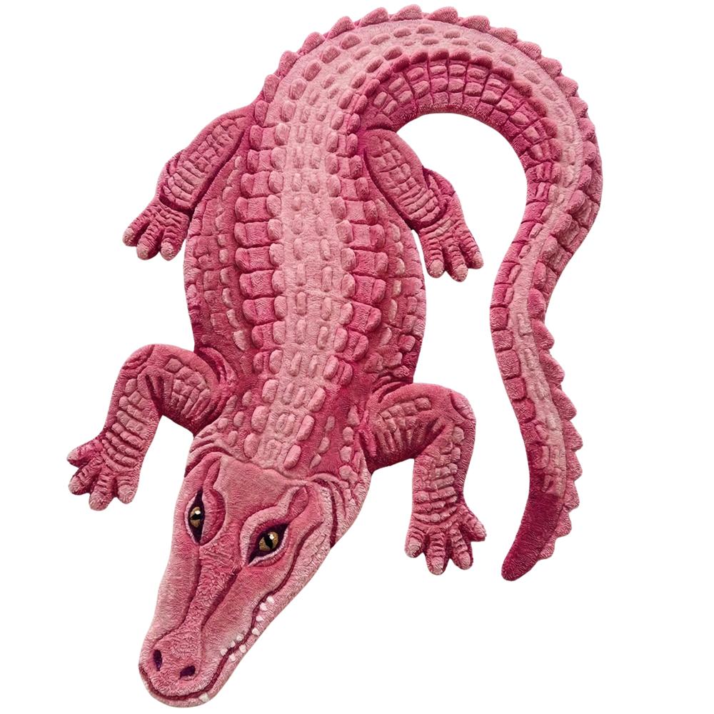 Hand-Tufted Novelty Pink Alligator Crocodile Shaped Wool Area Rug