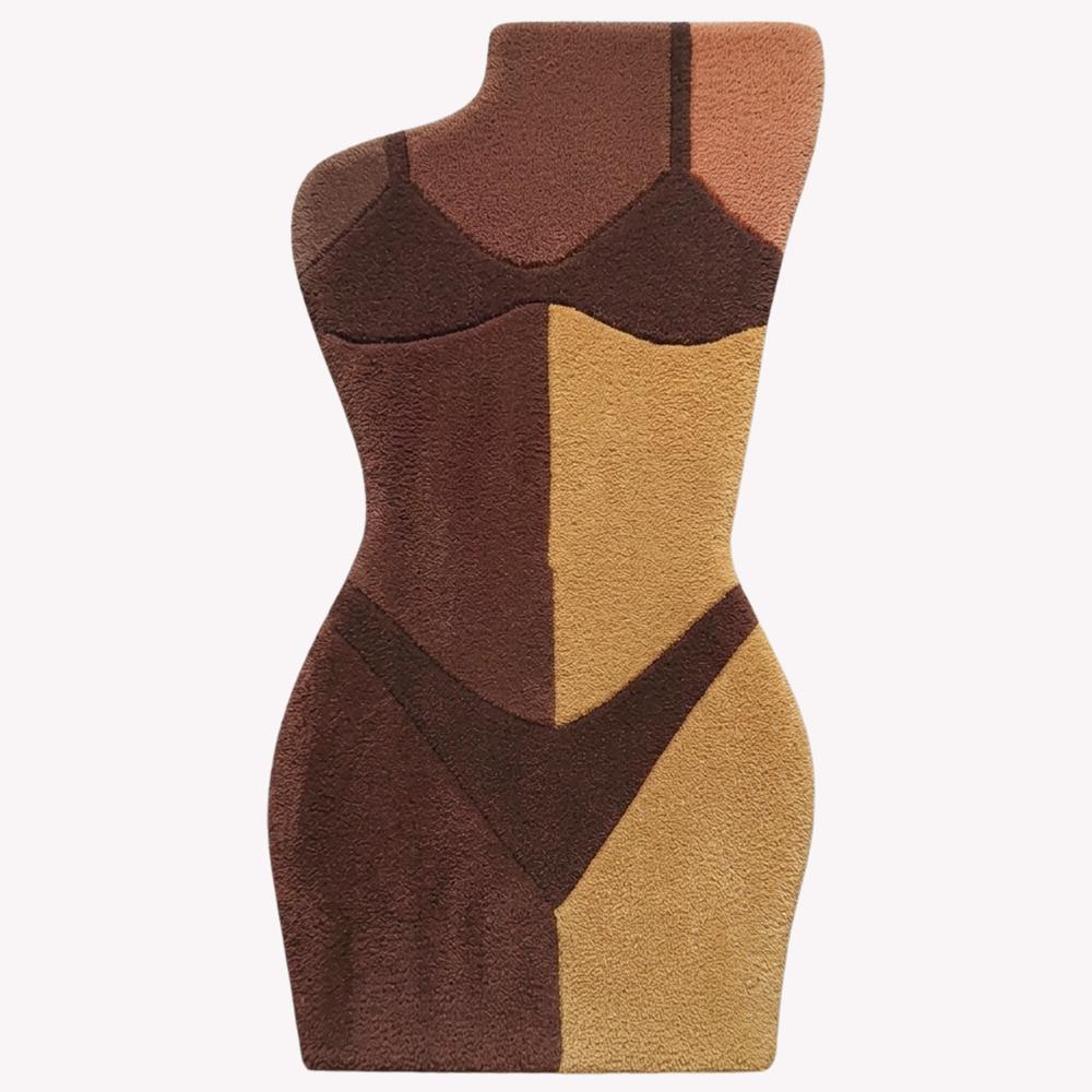 Hand-Tufted Abstract Female Body Form Silhouette Brown Wool Area Rug