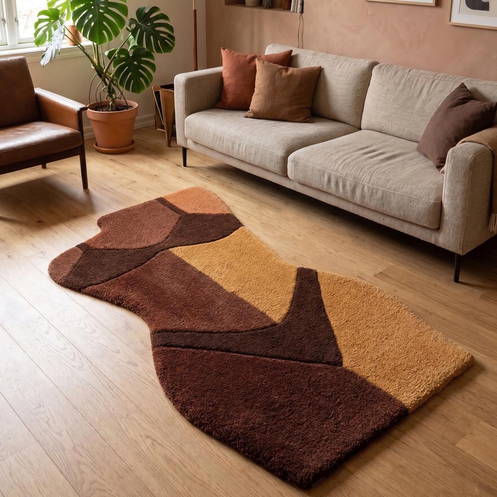 Hand-Tufted Abstract Female Body Form Silhouette Brown Wool Area Rug
