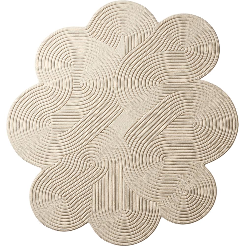 Hand-Tufted Modern Irregular Floral Swirl Beige Wool Area Rug