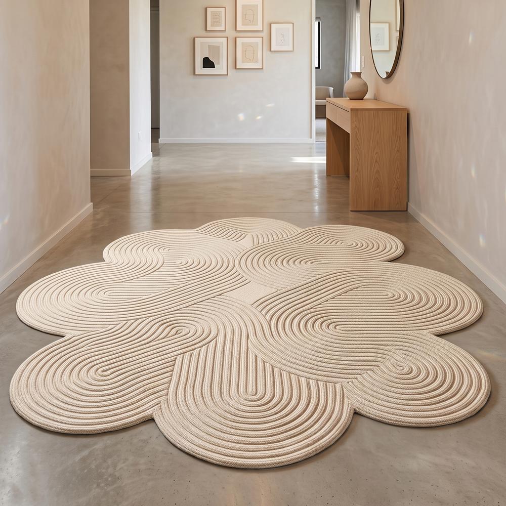 Hand-Tufted Modern Irregular Floral Swirl Beige Wool Area Rug