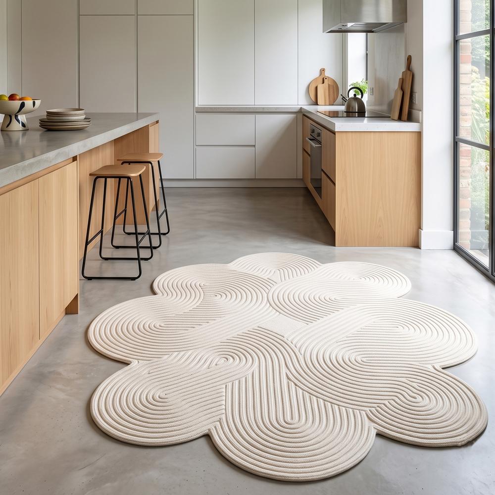 Hand-Tufted Modern Irregular Floral Swirl Beige Wool Area Rug