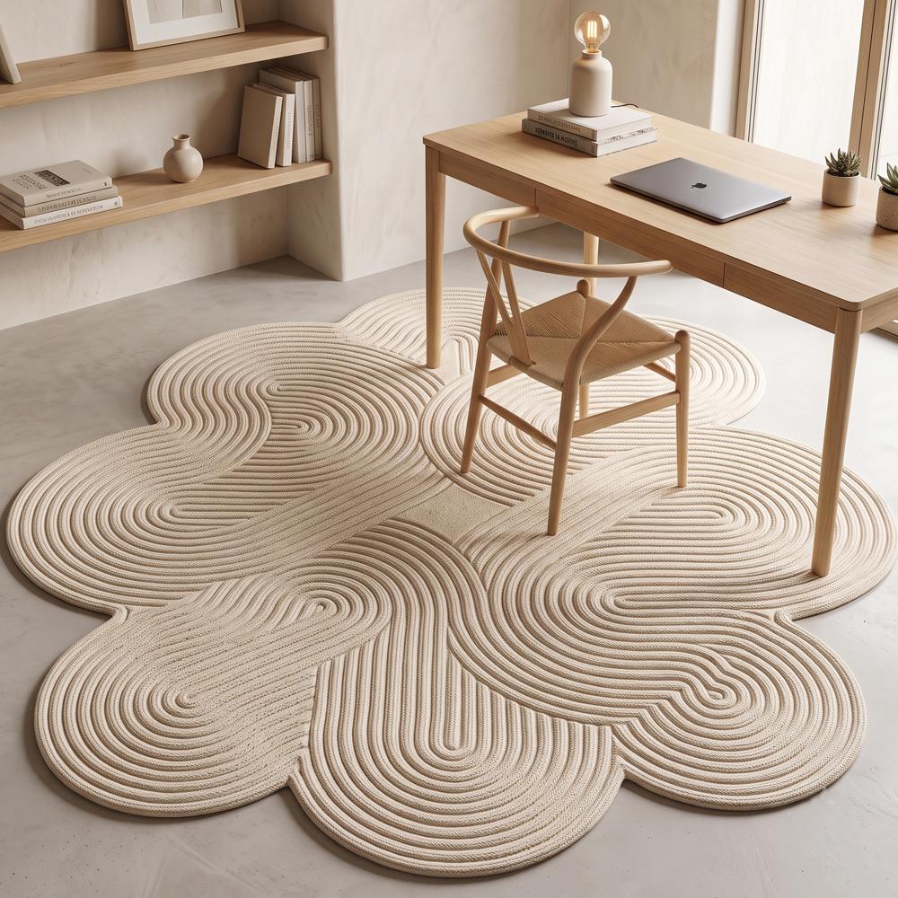 Hand-Tufted Modern Irregular Floral Swirl Beige Wool Area Rug