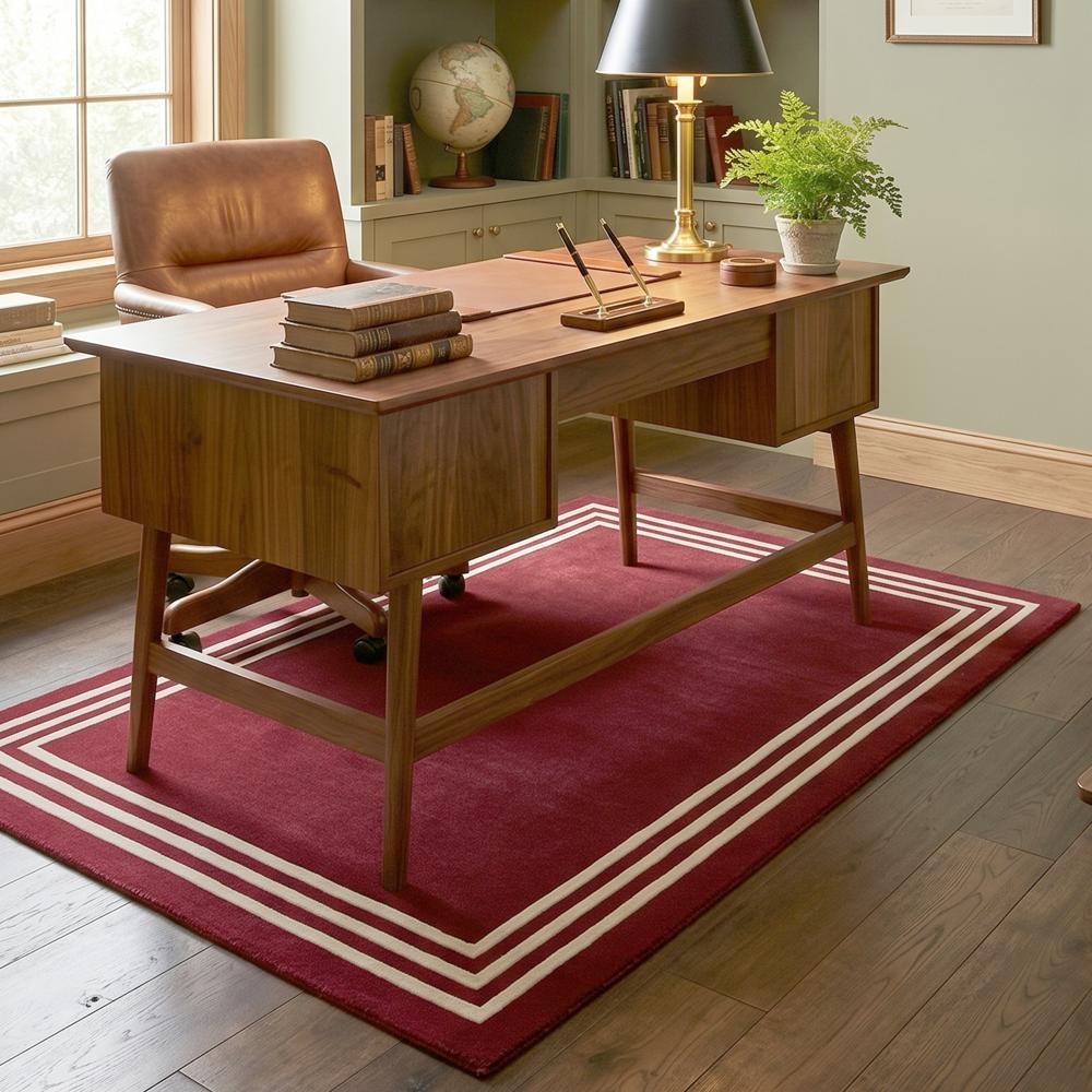 Hand-Tufted Deep Red Wool Area Rug with White Border