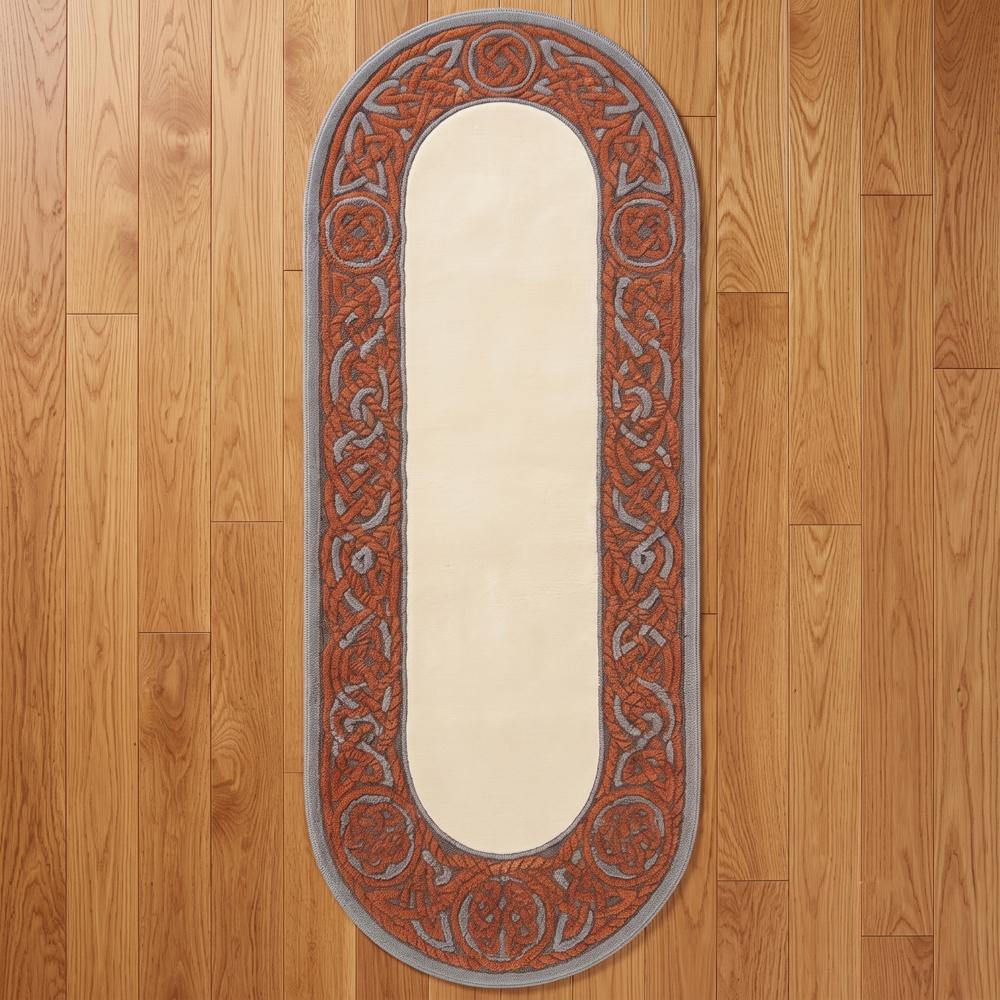 Hand-Tufted Vintage Oval Terracotta & Cream Wool Runner Rug