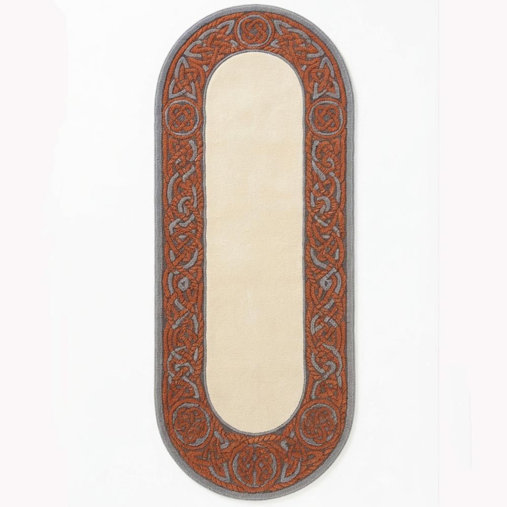 Hand-Tufted Vintage Oval Terracotta & Cream Wool Runner Rug