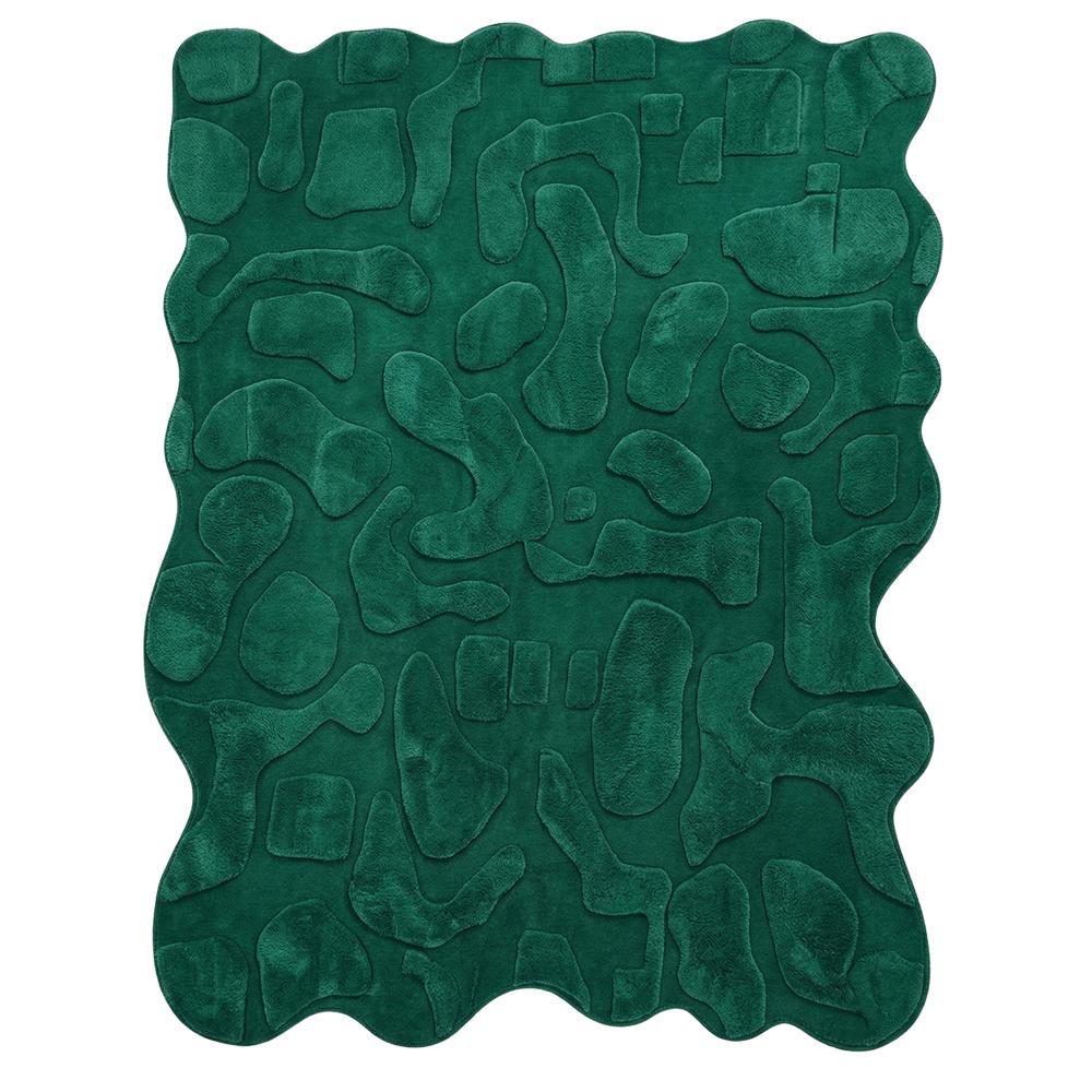 Hand-Tufted Modern Abstract Irregular Emerald Green Wool Area Rug