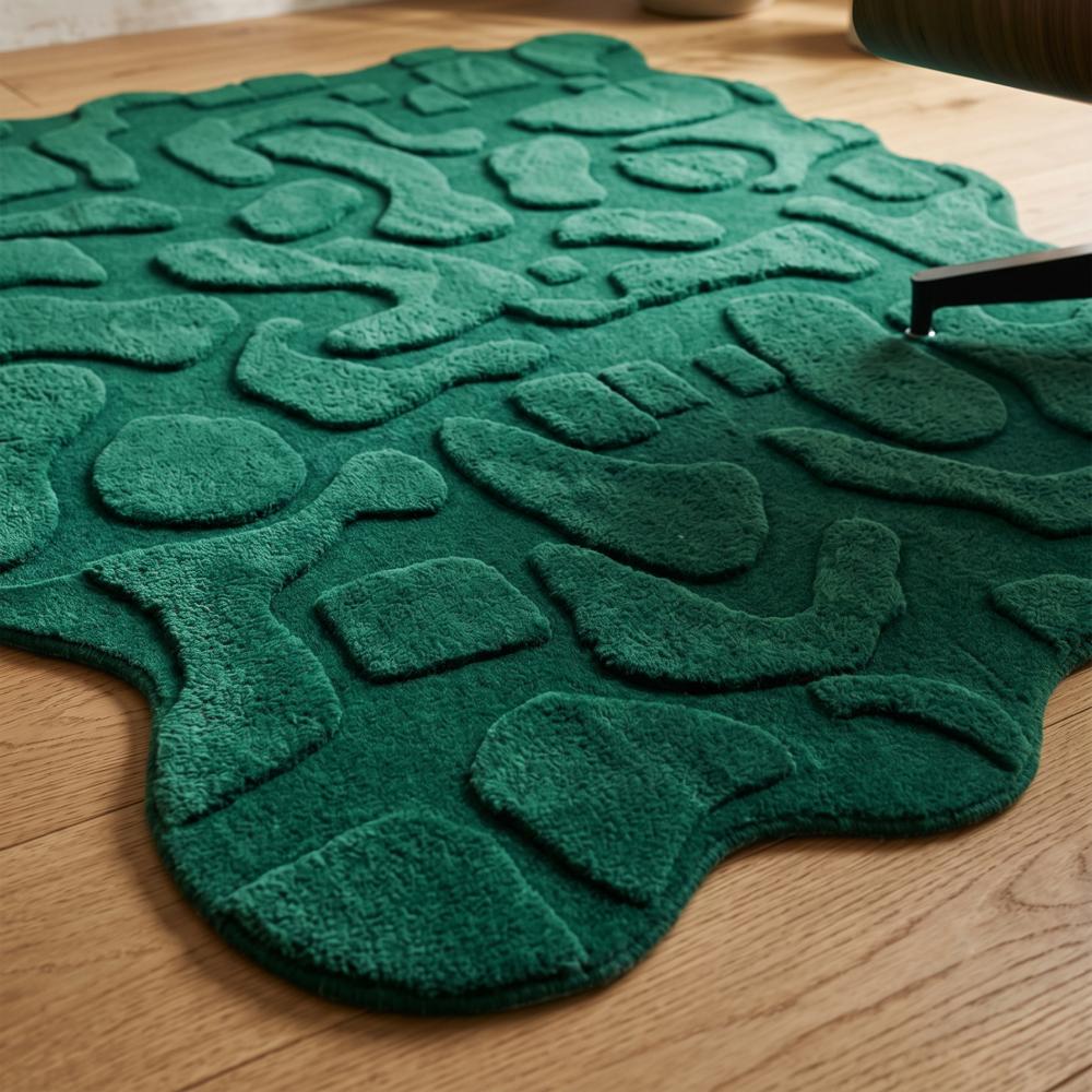 Hand-Tufted Modern Abstract Irregular Emerald Green Wool Area Rug