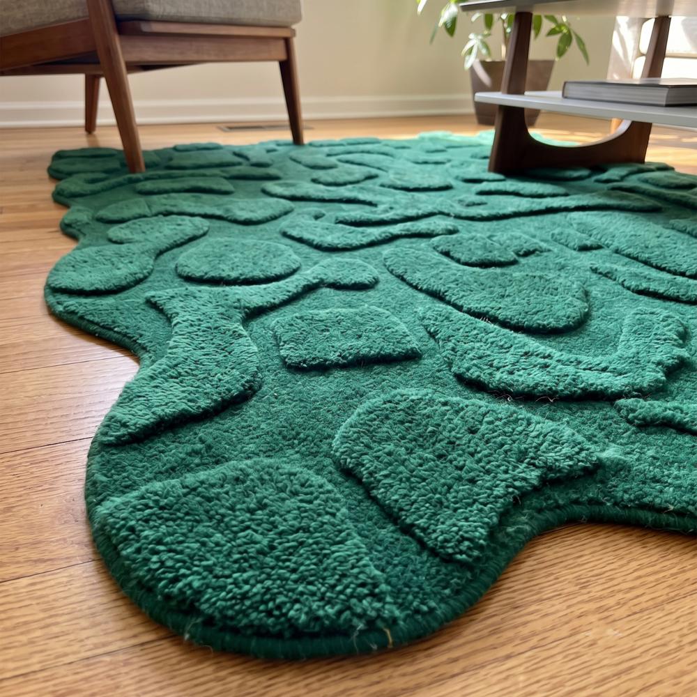 Hand-Tufted Modern Abstract Irregular Emerald Green Wool Area Rug