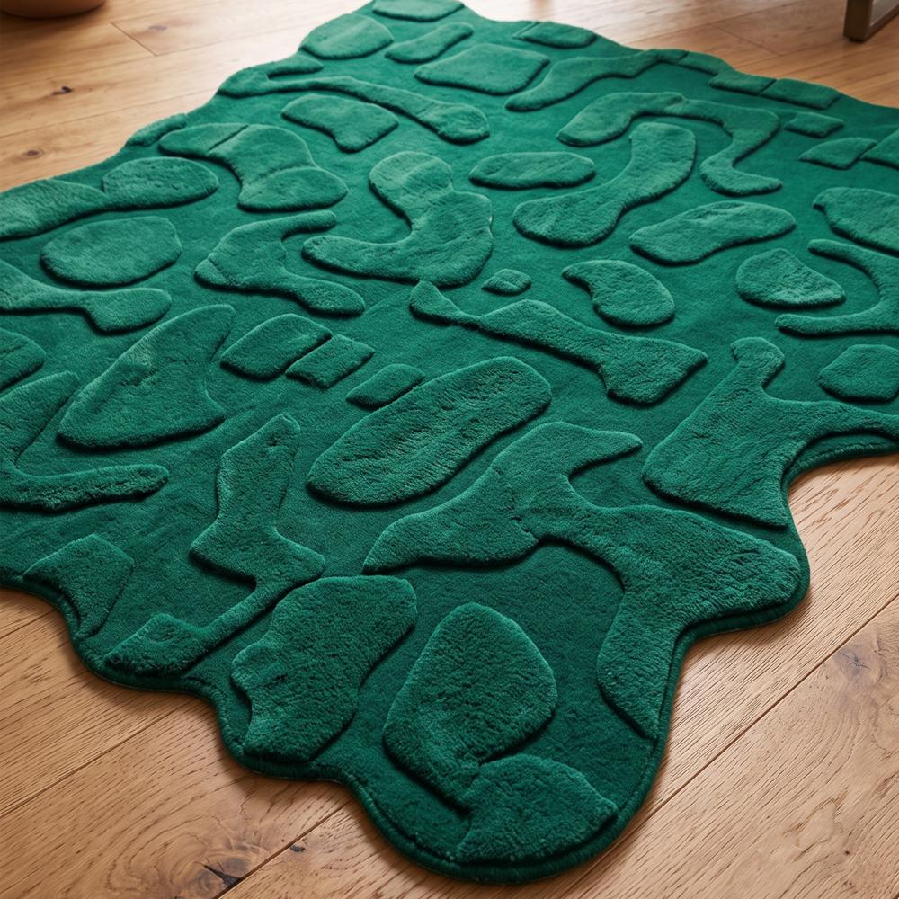 Hand-Tufted Modern Abstract Irregular Emerald Green Wool Area Rug