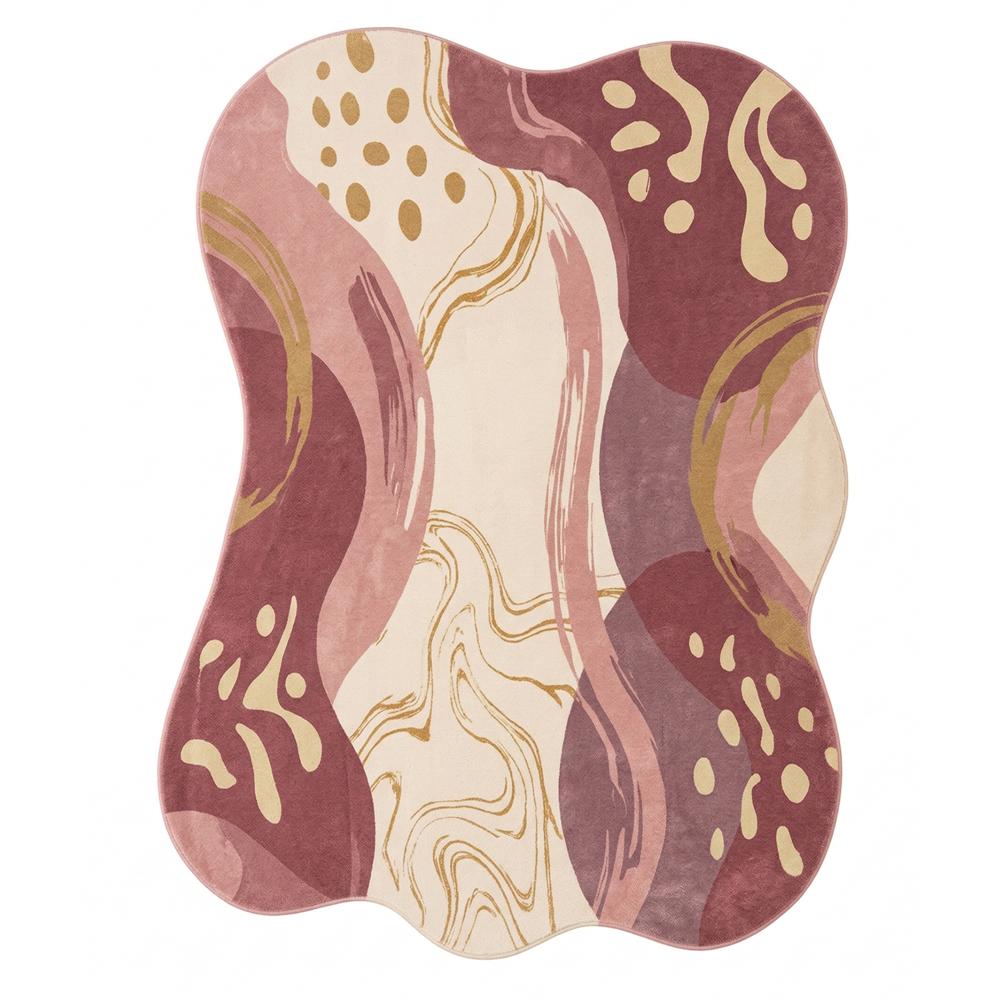 Hand-Tufted Modern Irregular Abstract Wave Pink & Cream Wool Area Rug