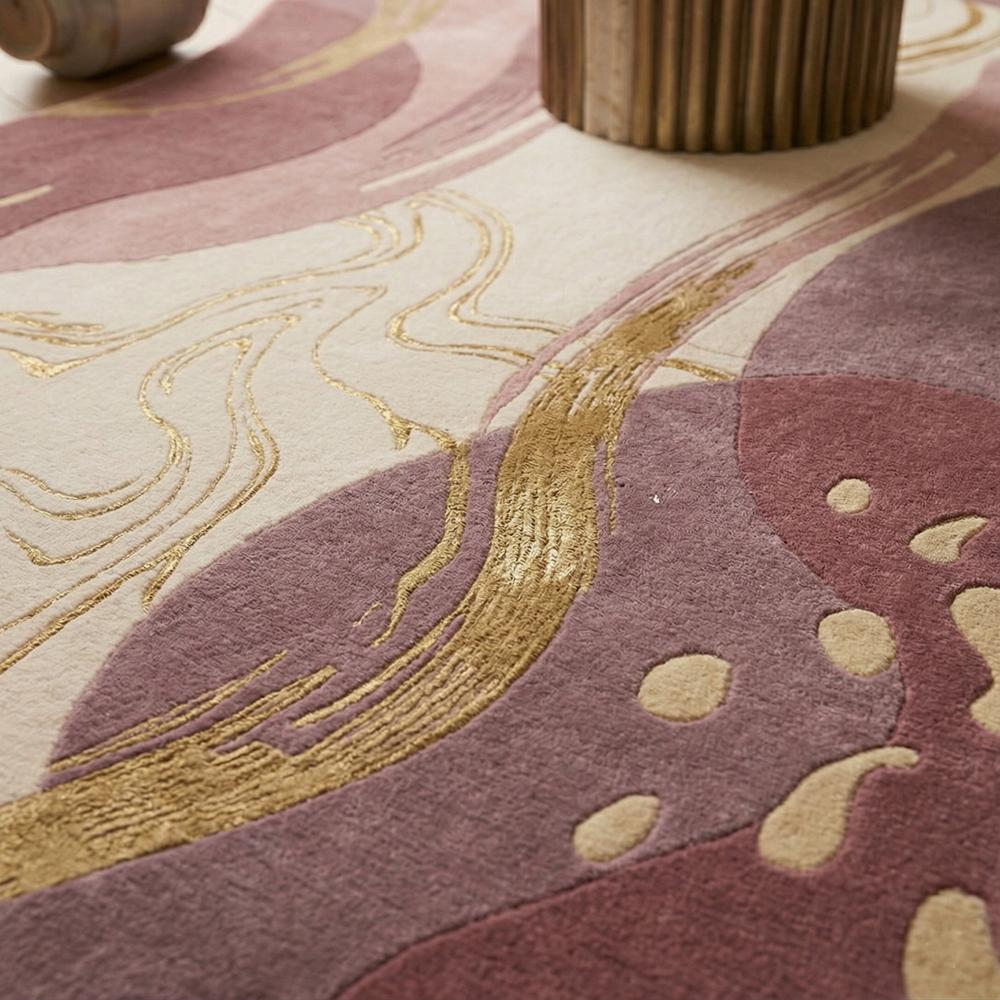 Hand-Tufted Modern Irregular Abstract Wave Pink & Cream Wool Area Rug