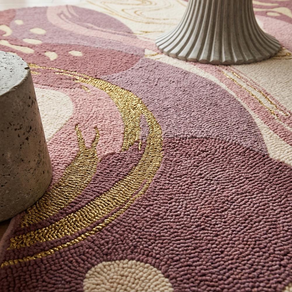 Hand-Tufted Modern Irregular Abstract Wave Pink & Cream Wool Area Rug