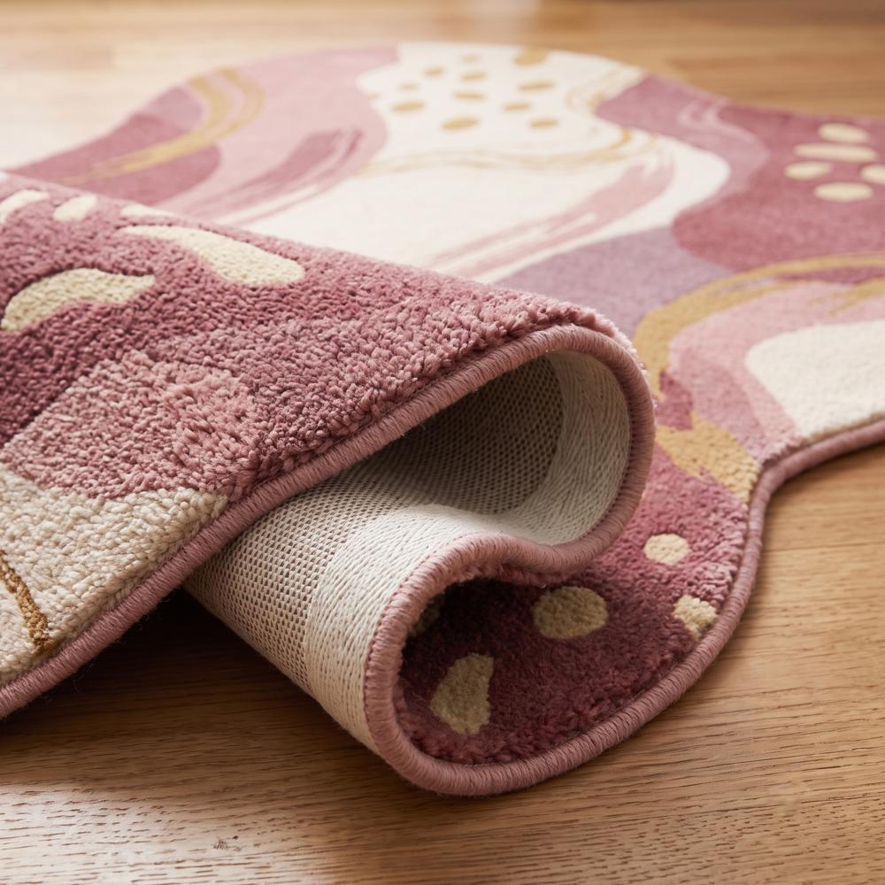 Hand-Tufted Modern Irregular Abstract Wave Pink & Cream Wool Area Rug