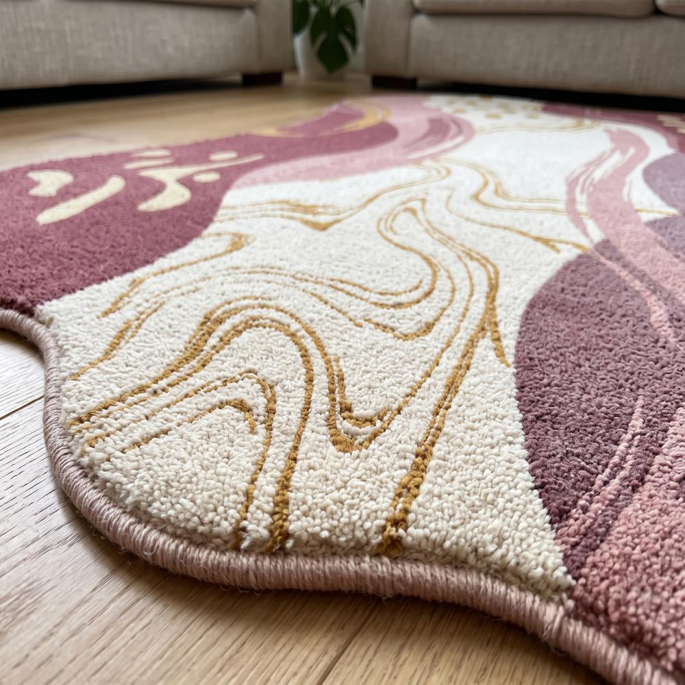 Hand-Tufted Modern Irregular Abstract Wave Pink & Cream Wool Area Rug
