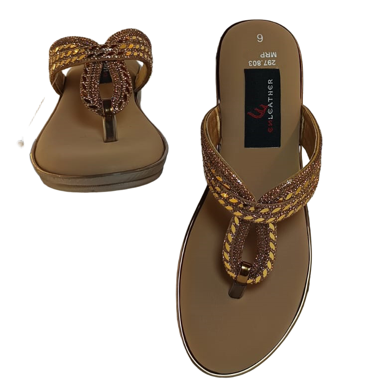Ladies Golden Embellished Slipper