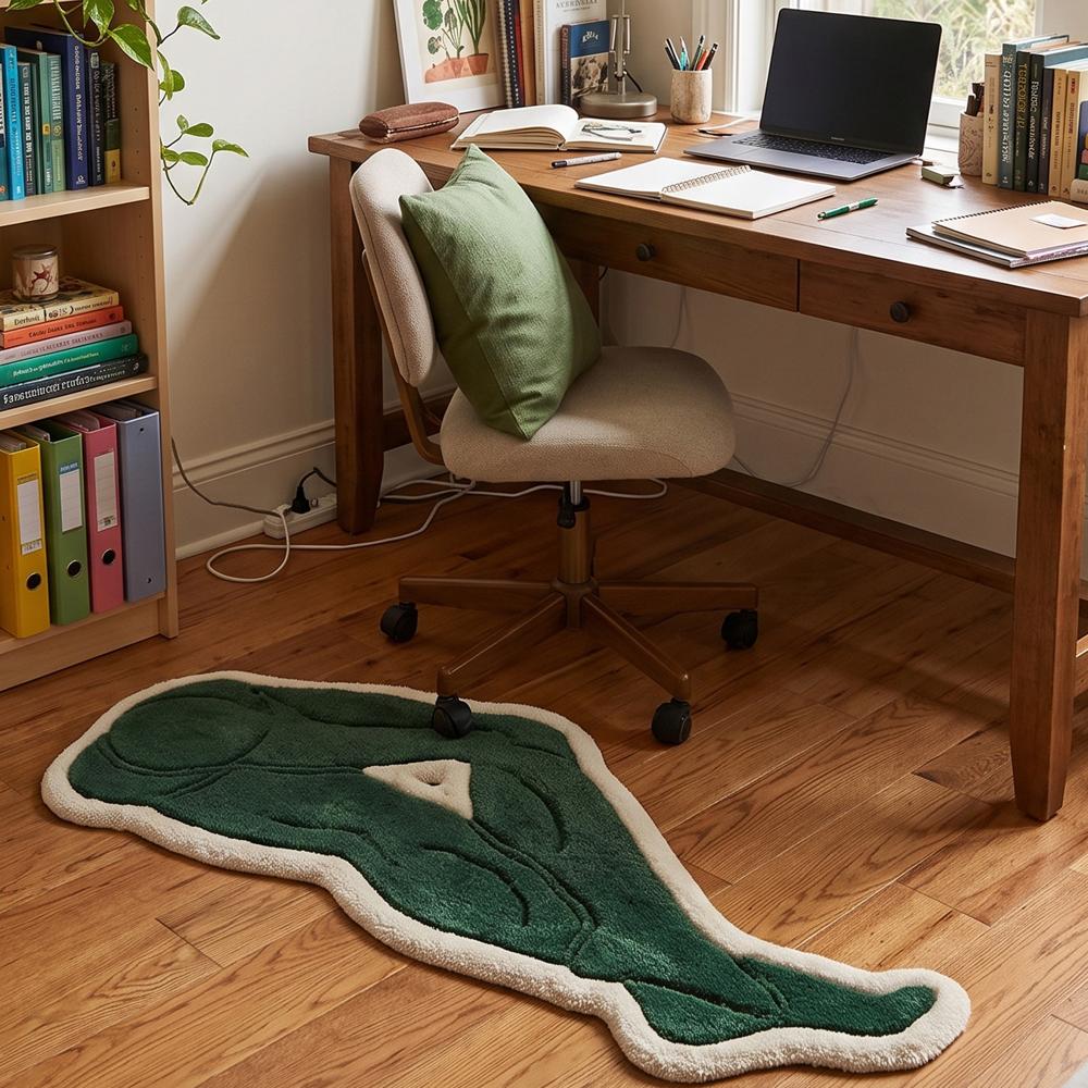 Green Abstract Hand Tufted Rug with Cream Border and Modern Artistic Design