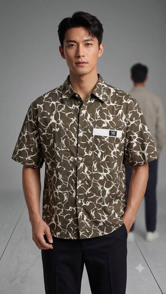 Green And White Abstract Patterned Shirt