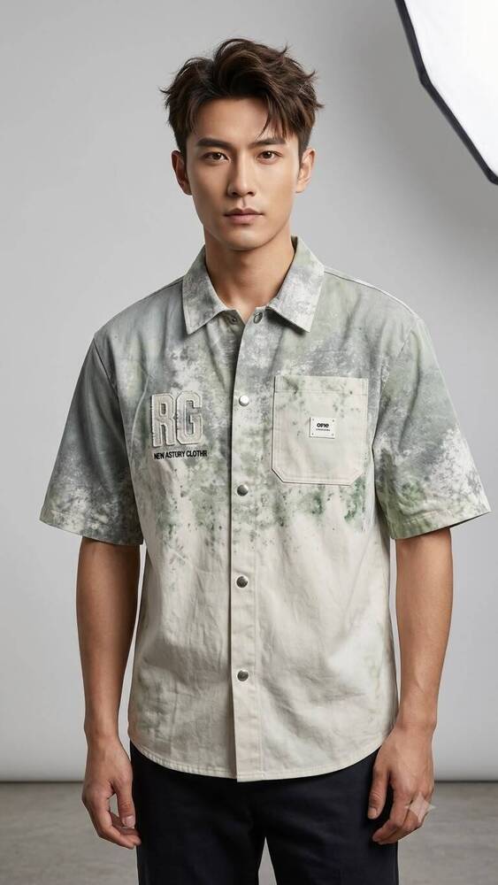 Grey And Green Tie Sye Style Shirt